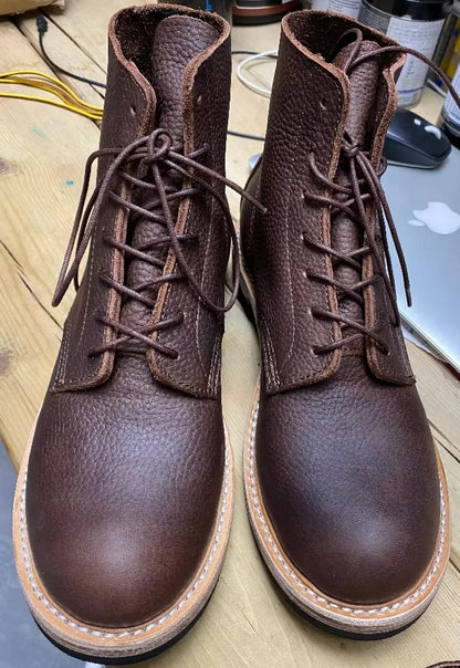 Men Vintage American Style Work Ankle Boots, Top Layer Cowhide Hand Welted Handmade Leather Boots, Retro Lace Up Men Fashion Boo