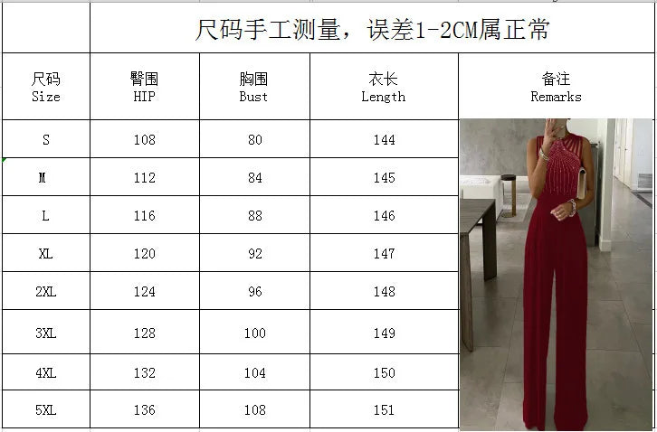 Mandylandy Wide Leg Jumpsuit Waist Diamond Sleeveless Solid Color Rompers Summer Jumpsuits Women O-neck Straight Pants Jumpsuits