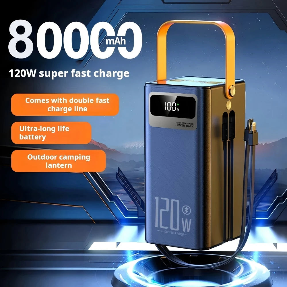 Gaiaray 50000mAh 80000mAh Portable Power Bank 120W Fast Charging Power Station Emergency Power Bank LED Charger for Home Camping