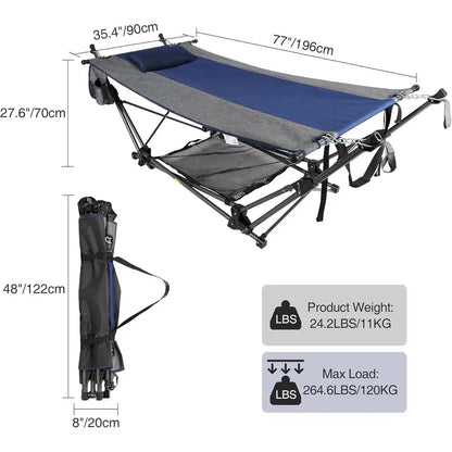 Portable olding Hammock with Stand,oldable Camping Hammock with Removable Pillow,Storage Net,oldable Lounge Camping Bed or Adult