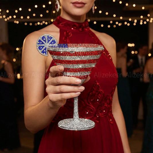Alizekerr Cocktail Glass Shaped Rhinestone Evening Bags Luxury Designer Gorgeous Crystal Metal Purses And Handbags Wedding Party