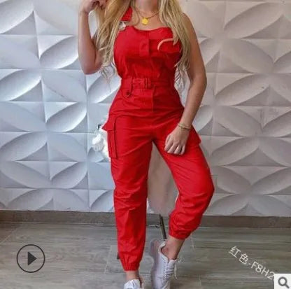 Fashion Pocket Jumpsuit Women Loose Dungarees Long Rompers Summer Solid Pockets Cargo Pants Female Casual Work Out Playsuits