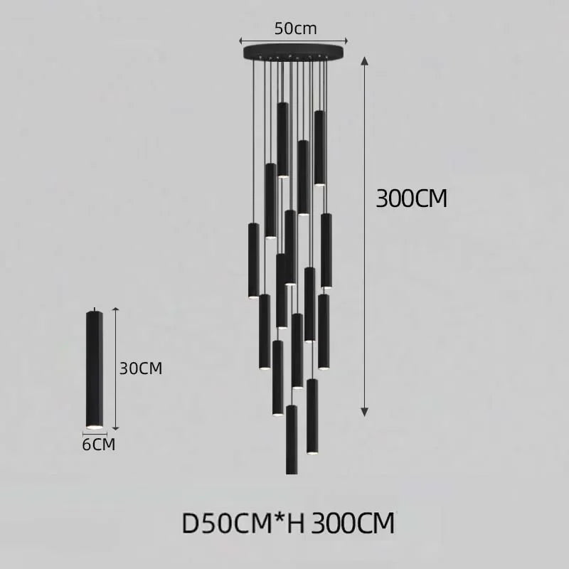 Modern LED Staircase Ceiling Chandelier Black Nordic Simple Indoor Lighting Fixture New Creative Design Island Long Hanging Lamp