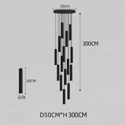 Modern LED Staircase Ceiling Chandelier Black Nordic Simple Indoor Lighting Fixture New Creative Design Island Long Hanging Lamp