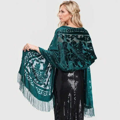 Ethnic Style Chinese Dress Shawl Elegant Design Versatile Use Long Fringed Scarf Warm Material Fringed Edge Velvet Scarf