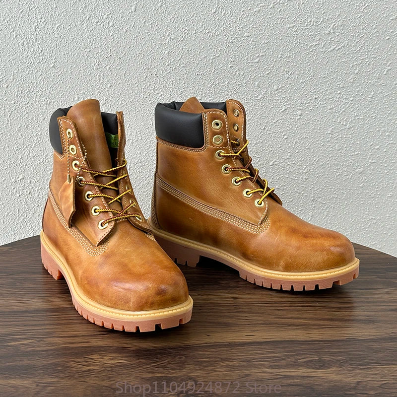 Handmade Retro Men Shoes Genuine Leather Lace-up Comfortable Work Boots Outdoor Hiking Ankle Desert Boots