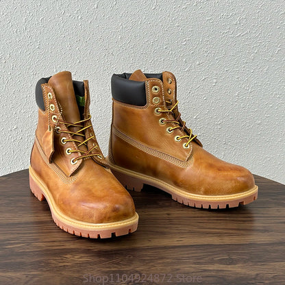 Handmade Retro Men Shoes Genuine Leather Lace-up Comfortable Work Boots Outdoor Hiking Ankle Desert Boots