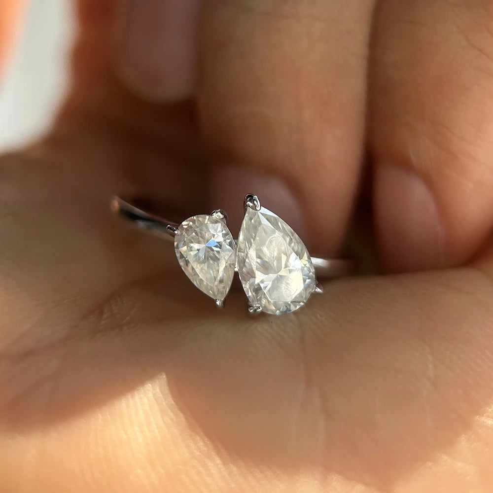 1.5cttw Double Pear Cut Moissanite Diamond Ring for Women Two Stone Toi Et Moi Wedding Bands 925 Silver 18k Gold Plated Jewelry