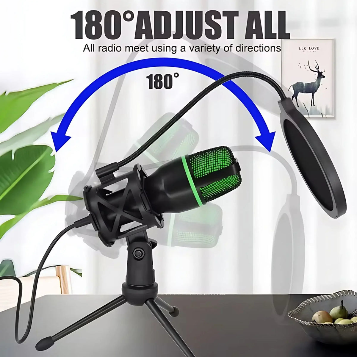 RGB Condenser Microphone Kit with Tripod Stand Professional USB Mic for Gaming Streaming YouTube Podcasts Video Recording Studio Equipment for PC Laptop Mute Button Voice Changer Adjustable RGB Lighting Plug and Play Cardioid
