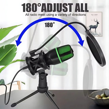 RGB Condenser Microphone Kit with Tripod Stand Professional USB Mic for Gaming Streaming YouTube Podcasts Video Recording Studio Equipment for PC Laptop Mute Button Voice Changer Adjustable RGB Lighting Plug and Play Cardioid