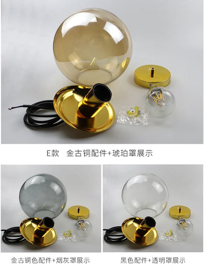 Modern Simple Glass Chandelier Bar Counter Restaurant Gold Hanging Lights Silver Metal Amber Ashtray Ball Glass Suspension Lamp