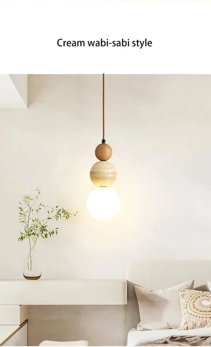 Cream Style Pendant Lamp Bedroom Bedside Led Chandelier Stone Wood Light Designer Bauhaus Medieval Restaurant Bar Small Lights