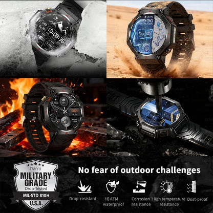New Military Real GPS Smart Watch Men 10ATM IP69K Waterproof Swim Sports Watches Flashlight Bluetooth Call AMOLED HD Smartwatch