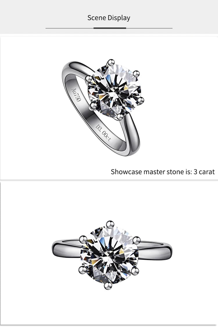JEWELLWANG 18K Pure Gold Lab Grown Diamond Ring for Women 0.5-3.0ct D VVS Engagement/Wedding/6 Claws Luxury Synthetic Ring(IGI)