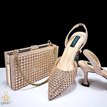 New Arrival Nigerian New Trending Cutout Style Navy Blue Elegant Women's Shoes and Party Wedding Bag