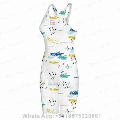 Women Open Back Kneeskin Tech Suit Swimsuit Competition Training Neck to Knee Swimsuit One-piece Jumpsuit Professional Swimsuit