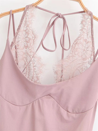 Women's Jumpsuit 2026 Spring New Solid Color Halter Neck Lace Splice Sexy Slim-Fit Romper Personalized Fashion