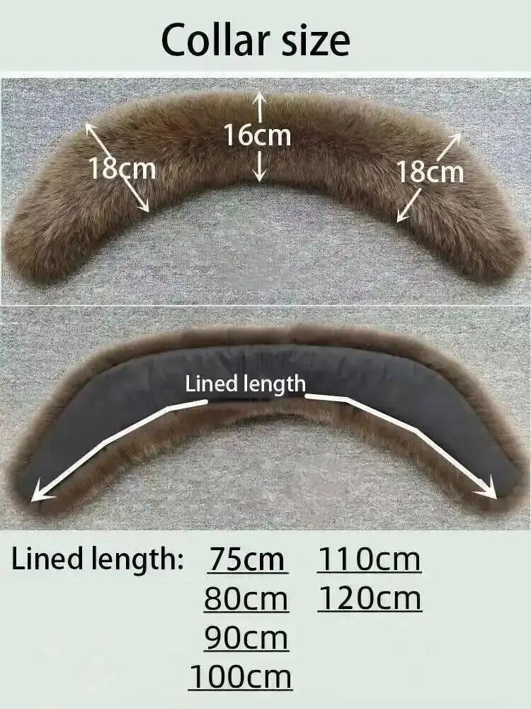 Natural Color Raccoon Fox Real Fur Collar Scarf Genuine Big Size Scarves Warp Shawl Neck Warmer Stole Muffler with Clip Loops #6