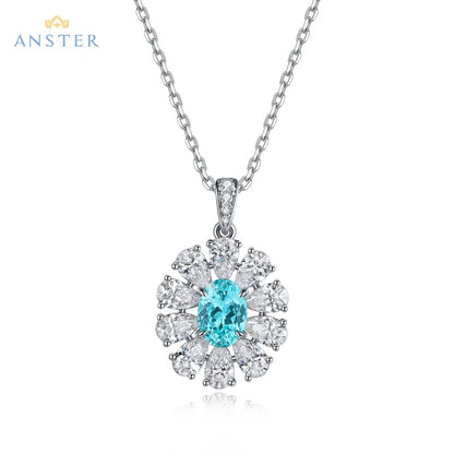 Women Diamonds Pendant Necklaces Charms 925 Silver Lab Paraiba Jewelry