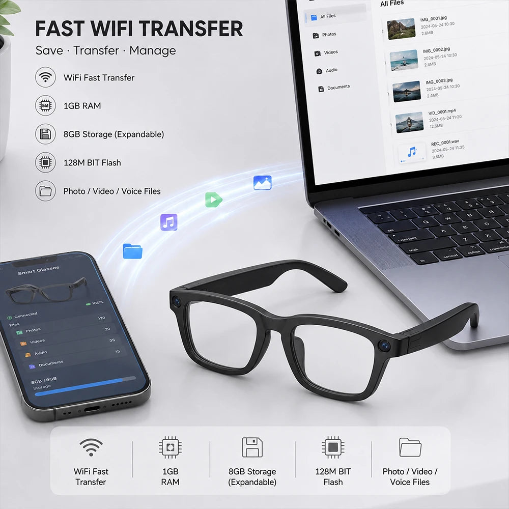 2026 New Smart Glasses 800W HD Camera AI All Things Recognition Recording and Video Calling Real-time Translation Smart Glasses