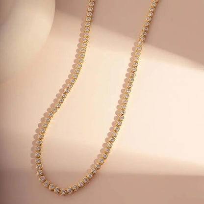 FCGJHW D VVS1 2/3mm Moissanite Tennis Necklace Bezel Setting Round Diamond GRA Pure Silver 18k Gold Necklaces for Women Men 2026