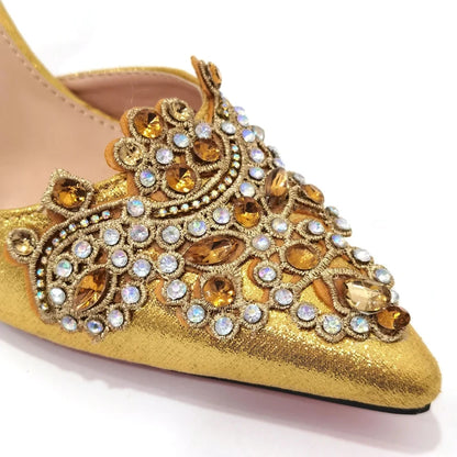 Exquisite 2024 Elegant Woman High Heels Peep Toe Shandals with Rhinestone Italian Design Shoes and Bags Set for Party