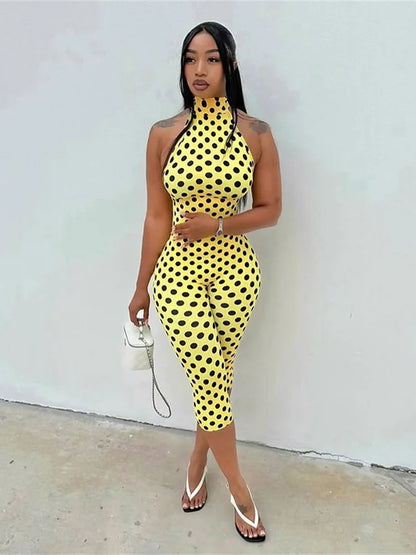 Kliou Sexy Backless Playsuits Woman Polka Dot Print Bandage Halter Off Shoulder Skinny Peach Buttocks High Street Style Rompers