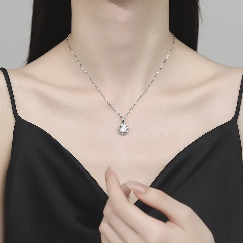 925 Sterling Silver Necklace For Women Zircom With Lab Diamond Jewelry Wedding Pendant  White Gold Plated