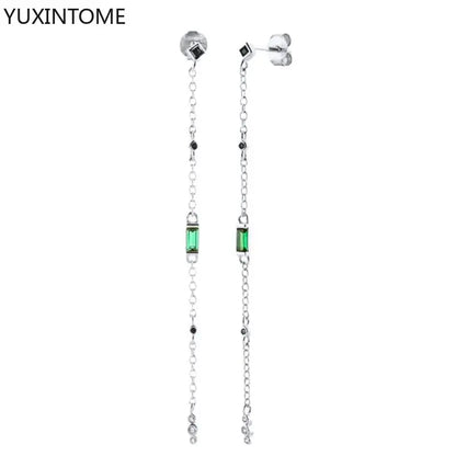 925 Sterling Silver Needle Long Chain Stud Earrings For Women Exquisite Zircon Geometric Tassel Pendant Earrings Luxury Jewelry