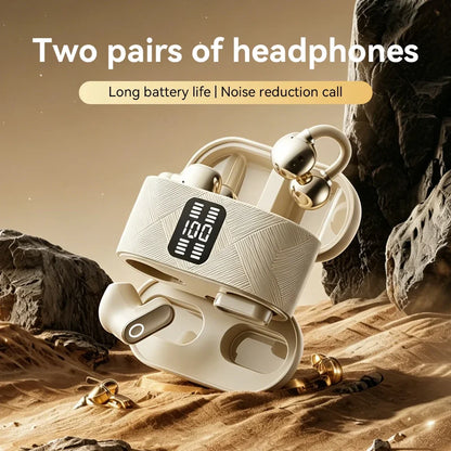 Couples Double Open Ear Clip Bluetooth Headset HiFi Subwoofer Long Battery Life Digital Fashion Plating Wireless In-Ear Earplugs