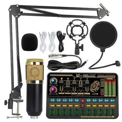 F998 Live Streaming Sound Card Kit Rechargeable Condenser Microphone With Stand Bluetooth Mixer For Streaming Recording