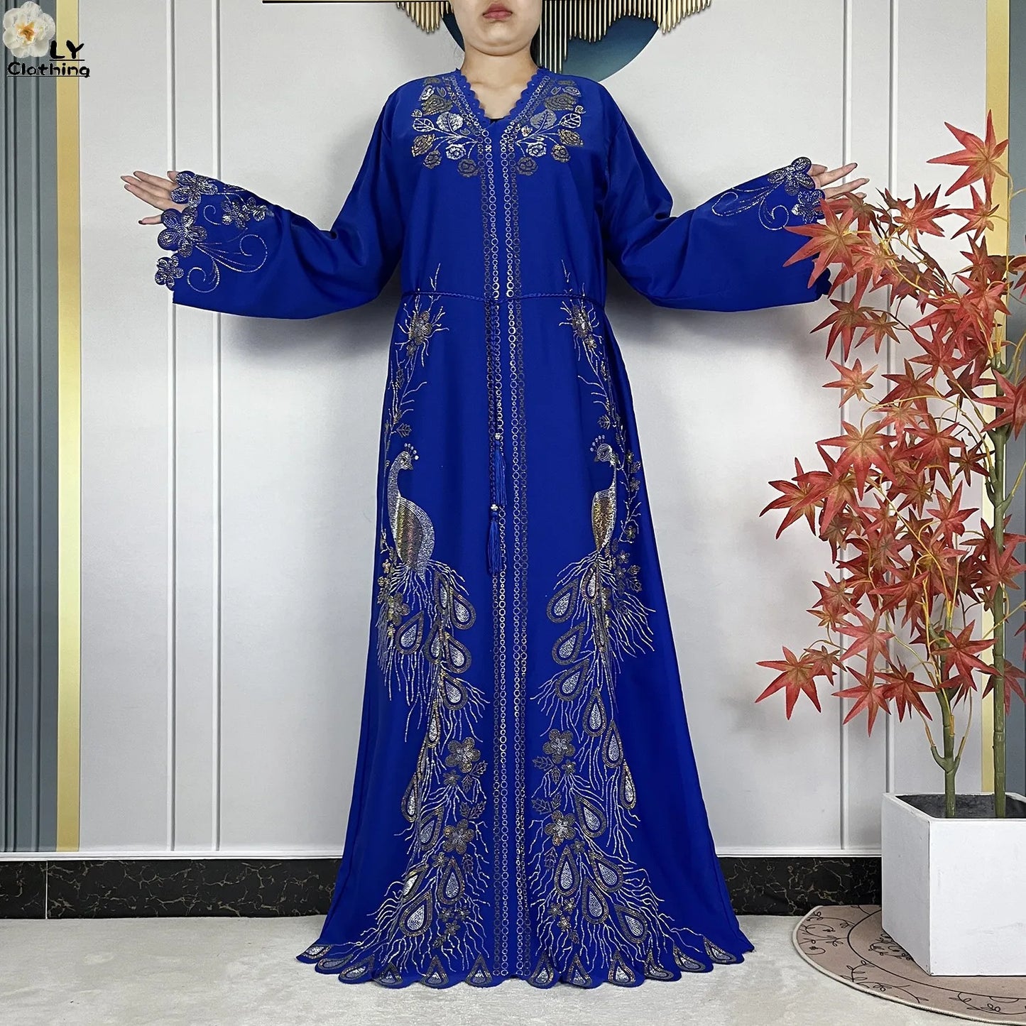 New Style Fashion Dubai Muslim Women Dress Elegant Arabic Femme Hijab Long Sleeve Chiffon Diamond Abaya Islamic Turkey Clothing