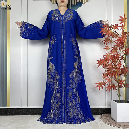 New Style Fashion Dubai Muslim Women Dress Elegant Arabic Femme Hijab Long Sleeve Chiffon Diamond Abaya Islamic Turkey Clothing
