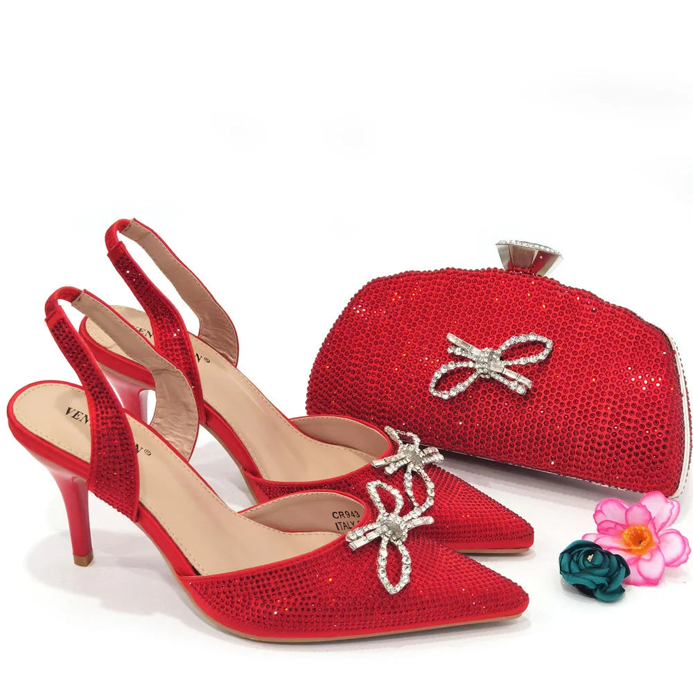 2024 Fashionable Party Shoes and Bags Nigerian Women’s Party Suit Medium Heel Pointed Toe Women’s Shoes and Same Color Bags