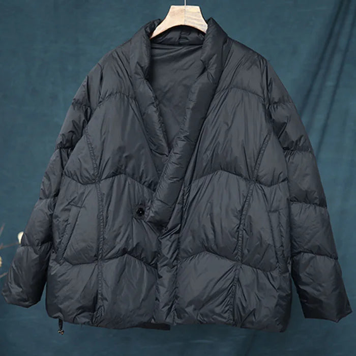 Schinteon Women Japanese Style Jacket Over Size White Duck Down Coat Loose Warm Autumn Winter Casual Outwear Top Quality