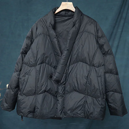 Schinteon Women Japanese Style Jacket Over Size White Duck Down Coat Loose Warm Autumn Winter Casual Outwear Top Quality
