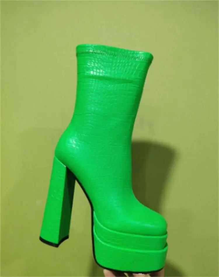 Foreign Trade Women's Shoes Fashion Super High Heels Platform Short Boots New Chunky Heel Mid-calf Boots Casual Ankle Boots CD