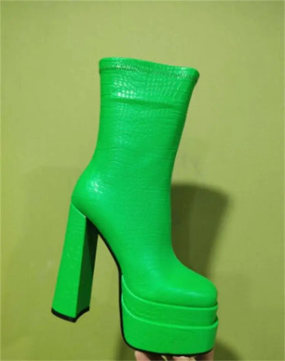 Foreign Trade Women's Shoes Fashion Super High Heels Platform Short Boots New Chunky Heel Mid-calf Boots Casual Ankle Boots CD