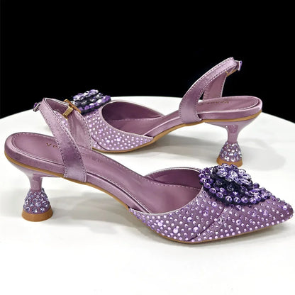 Elegant Women's Green Crystal Rhinestone Party Wedding Shoes & Evening Clutch Bag Set Pointed Toe Slingback Heels Sparkly Purse