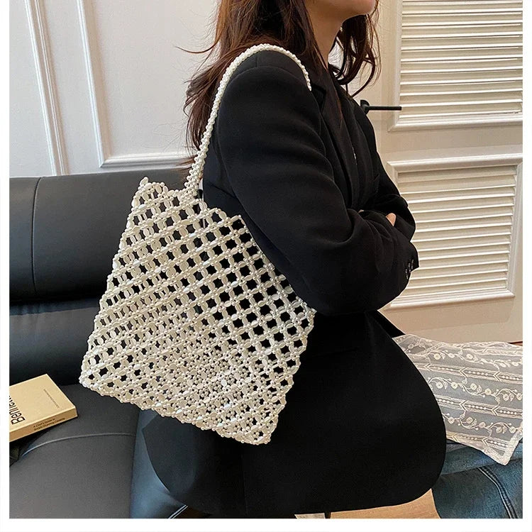2026 Fashion Exquisite Bead Sense of Luxury Hollow Out Women‘s Handbags Hot Sale New No Zipper Acrylic Square Shoulder Bags