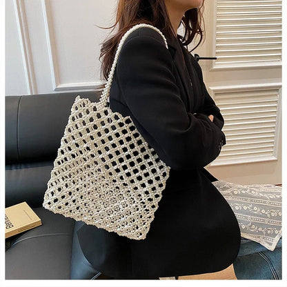 2026 Fashion Exquisite Bead Sense of Luxury Hollow Out Women‘s Handbags Hot Sale New No Zipper Acrylic Square Shoulder Bags