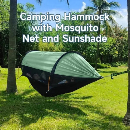 Outdoor Camping Hammock with Sunshade and Mosquito Net Anti-Rollover Single Double Portable Hanging Bed with Bug Net