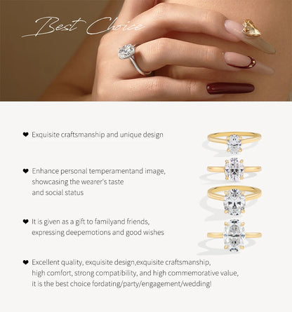 ATTAGEMS Oval Cut 1.0-4.5CT D VVS1 Moissanite Rings for Women 925 Sterling Silver Solitaire Engagement Ring Luxury Band Jewelry