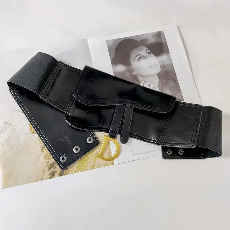Plus Size Black Corset Belt Female Waist Belts For Women Luxury Elastic Wide Stretch Cummerbunds D Letter Coat Dress Waistband