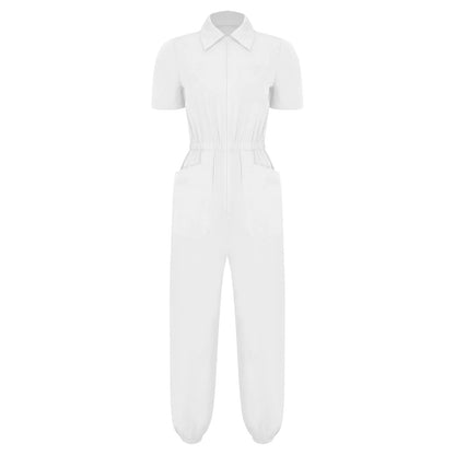 Womens Scrubs Jumpsuit Soft Stretch Medical Scrub Set with Pockets Front Zipper Elastic Waist Jogger Pants Nurse Doctor Workwear
