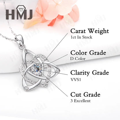Shamrock Pendant Necklace Heart Shaped Moissanite Diamond 925 Sterling Silver Chain Anniversary Birthday Gift High Quality Charm