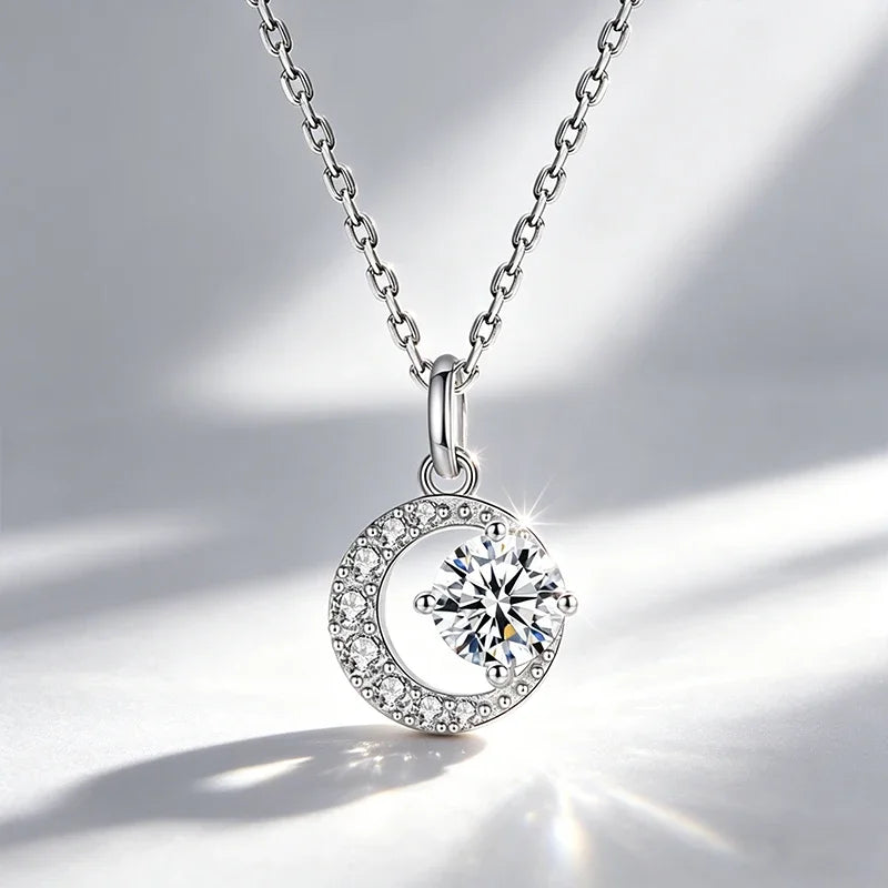 0.5ct-1.0ct VVS1 D Color Moissanite Necklace 925 Soild Sterling Sliver Chain with Certificate Fine Jewelry for Woman Jewelry