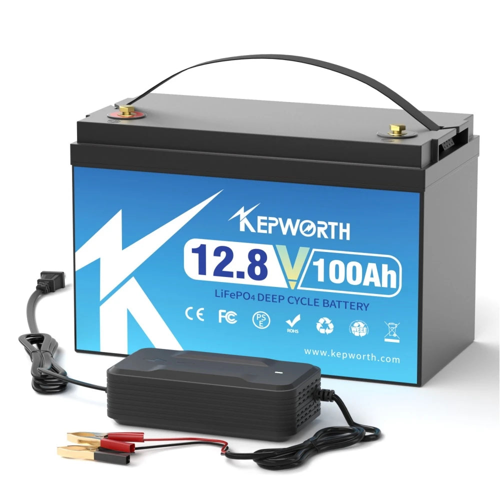 KEPWORTH 12V 100Ah Lithium Iron Phosphate Battery Upgraded BMS 6000 Cycles For RV Campers Golf Cart Off-Road Off-Grid Solar Wind