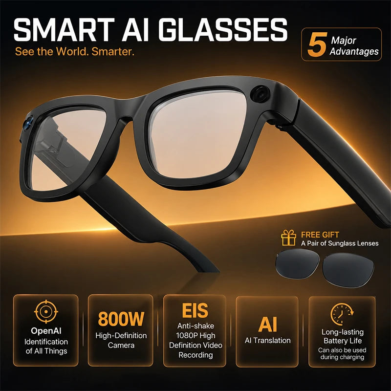 Smart Glasses with EIS Anti-shake 1080P Shooting Real-time Translation of Conversations Photos Long-lasting Music Smart Glasses