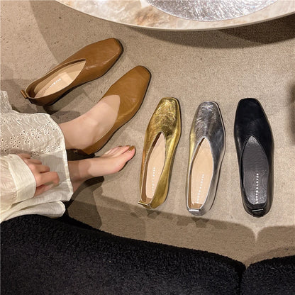 Women's Loafers Genuine Leather Luxury Shoes Heels Pumps Square Toe Elegant Mary Janes Shoes for Height-increasing Insoles